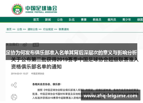 足协为何发布俱乐部准入名单其背后深层次的意义与影响分析